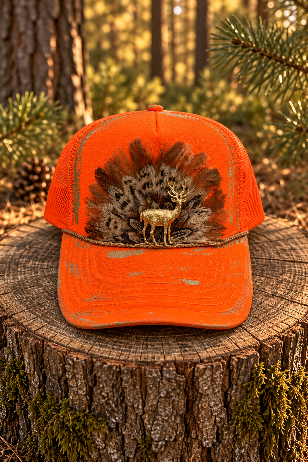 DEER CAMP ORANGE TRUCKER HAT