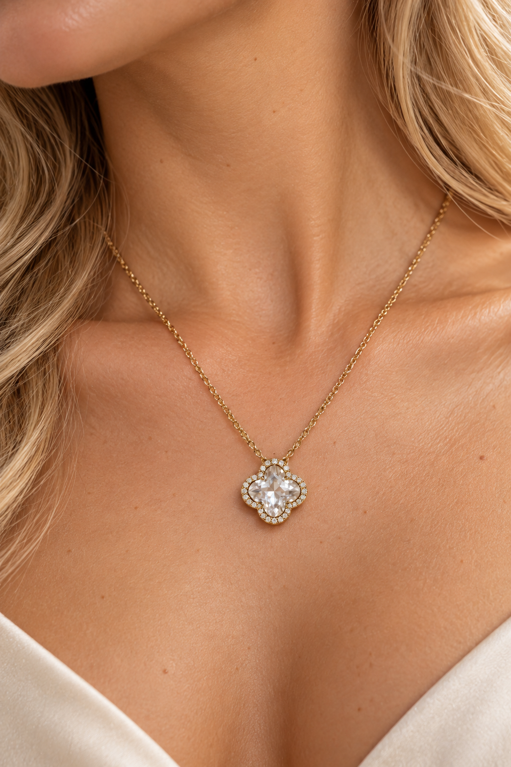 CLOVER & CRYSTAL STATEMENT EARRINGS/NECKLACE