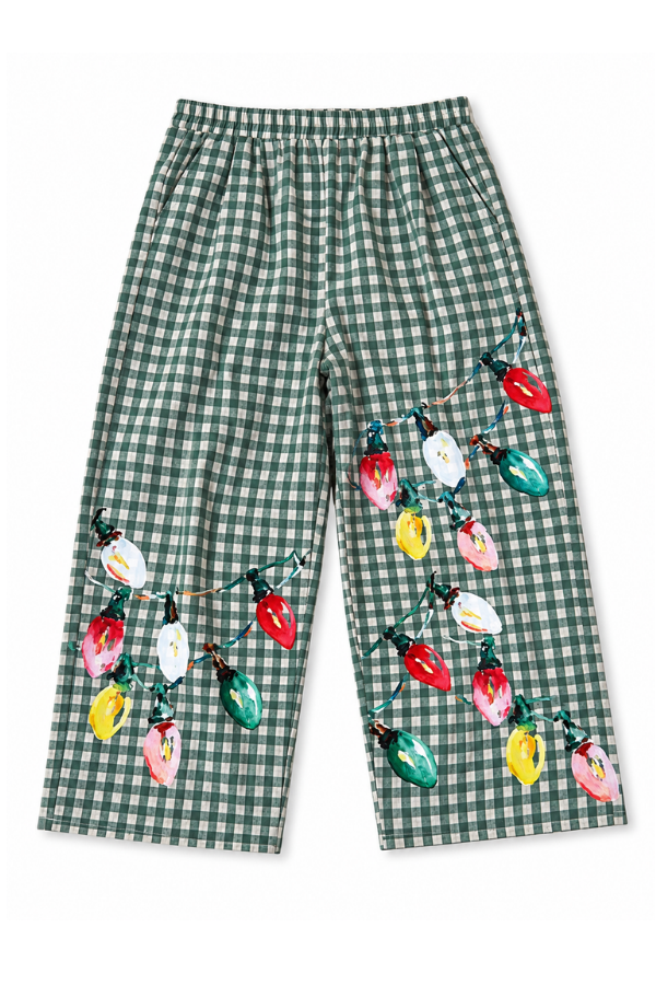 MINI KIDS DECK THE HALLS GREEN GINGHAM PANTS bow Judith March