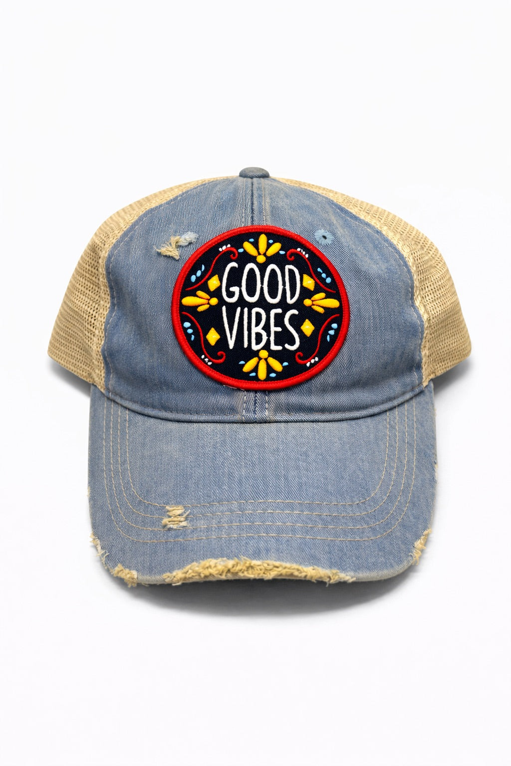 *GOOD VIBES DENIM DISTRESSED HAT HAT Judith March