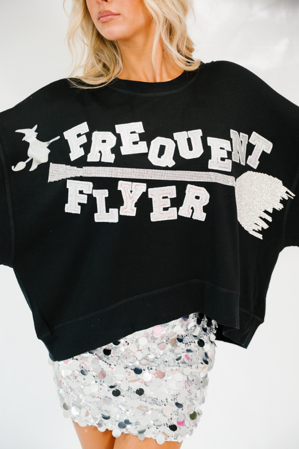 FREQUENT FLYER SILVER SPARKLE BLACK PULLOVER PULLOVER Judith March