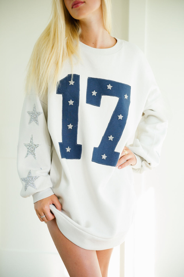 CUSTOM NUMBER PATCH PULLOVER DRESS PULLOVER Judith March S/M CREAM - AS PICTURED 