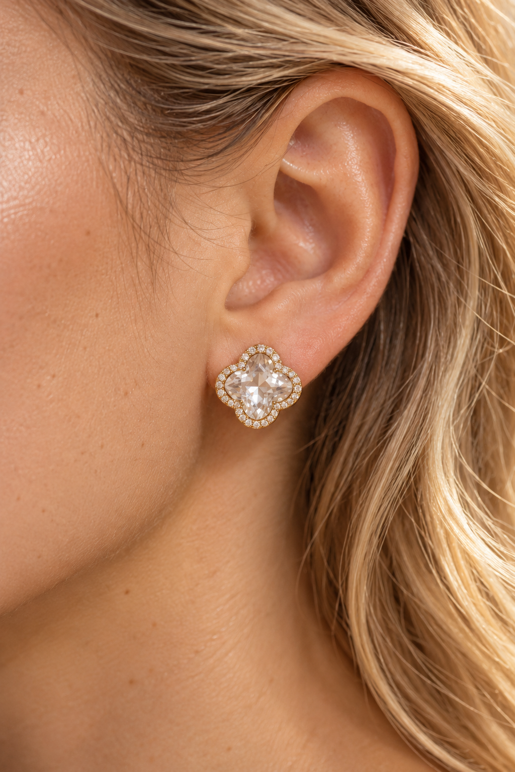 CLOVER & CRYSTAL STATEMENT EARRINGS/NECKLACE