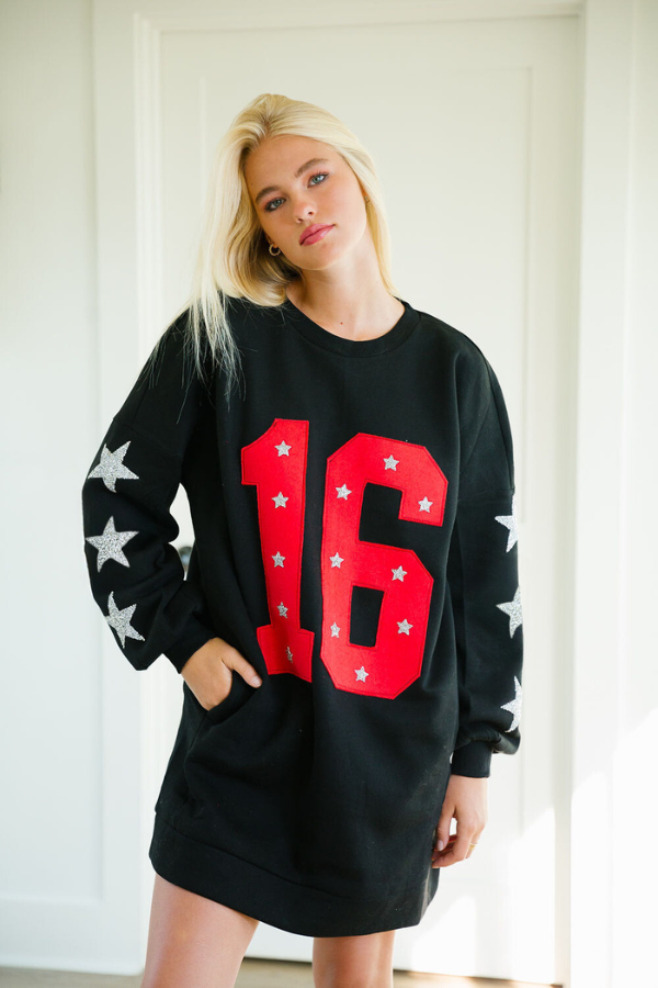 CUSTOM NUMBER PATCH PULLOVER DRESS PULLOVER Judith March S/M BLACK - AS PICTURED 