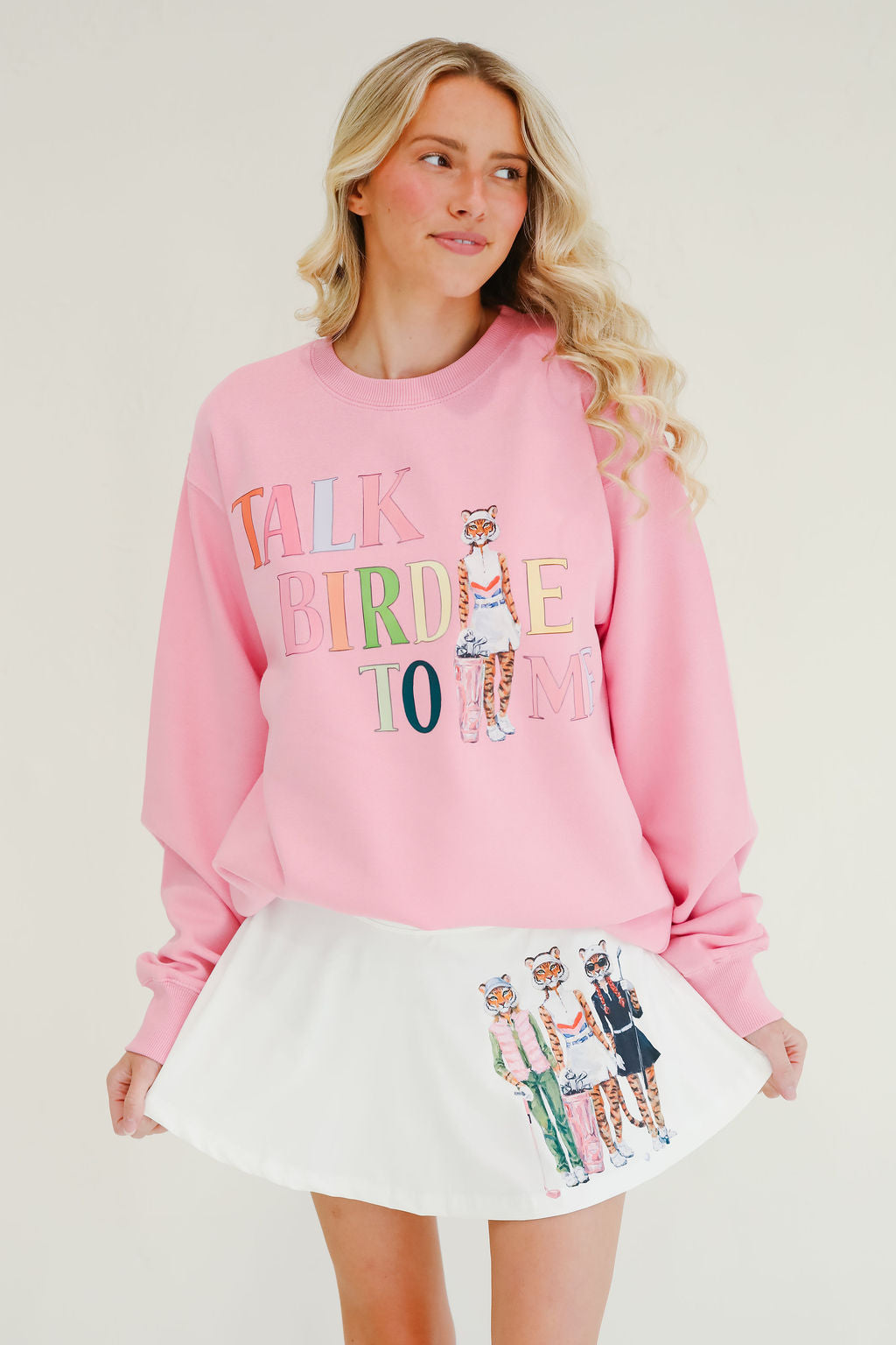 TALK BIRDIE TO ME TIGER PINK PULLOVER PULLOVER Judith March
