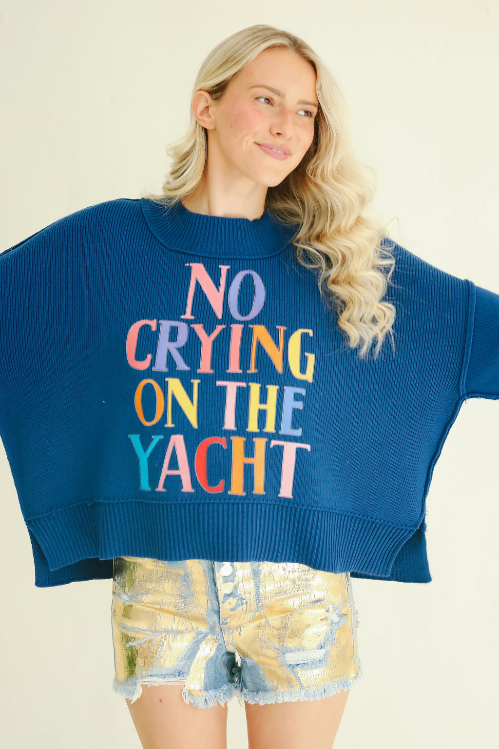 NO CRYING ON THE YACHT NAVY SWEATER SWEATER Judith March