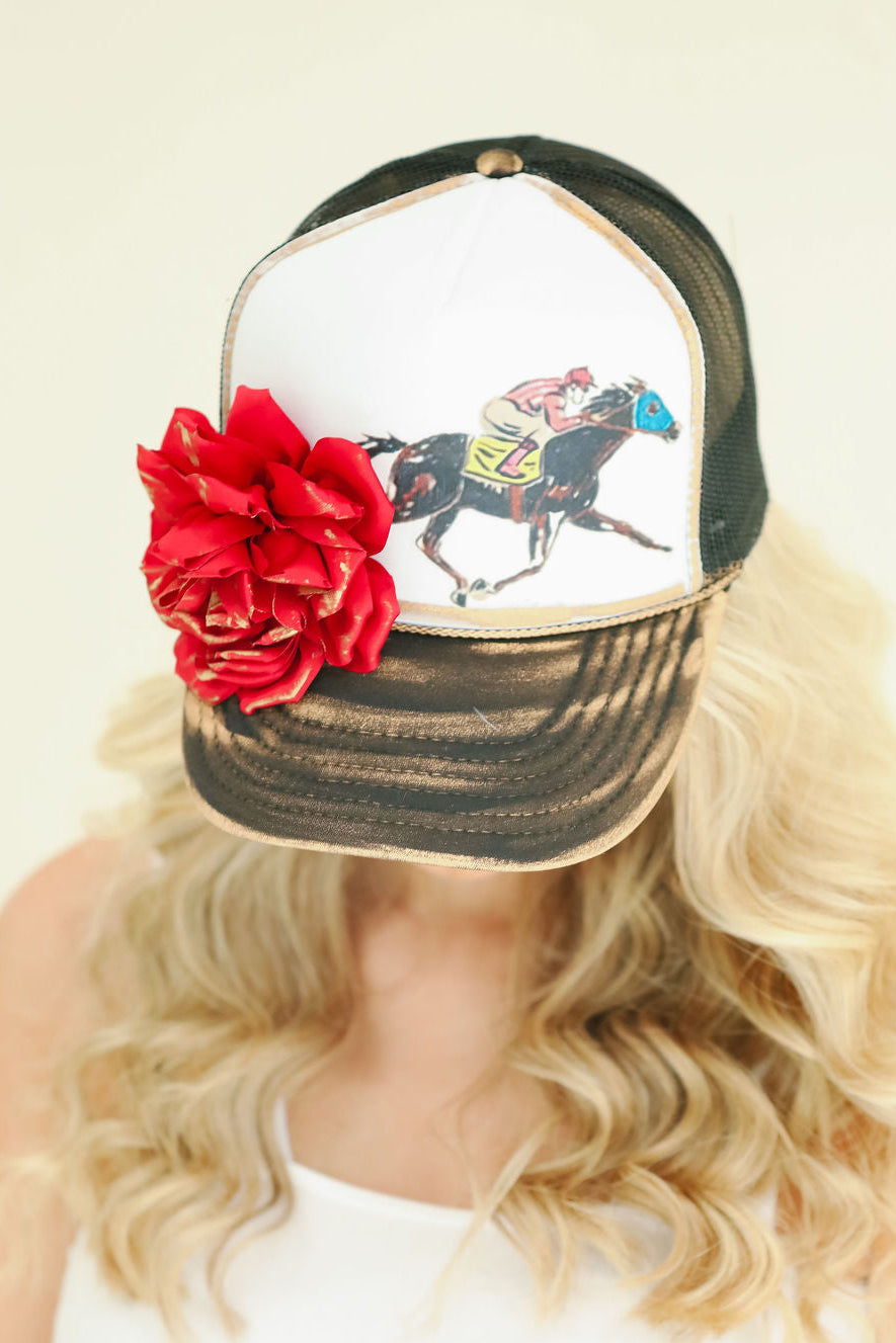 RACE DAY ROSE BLACK TRUCKER HAT HAT Judith March