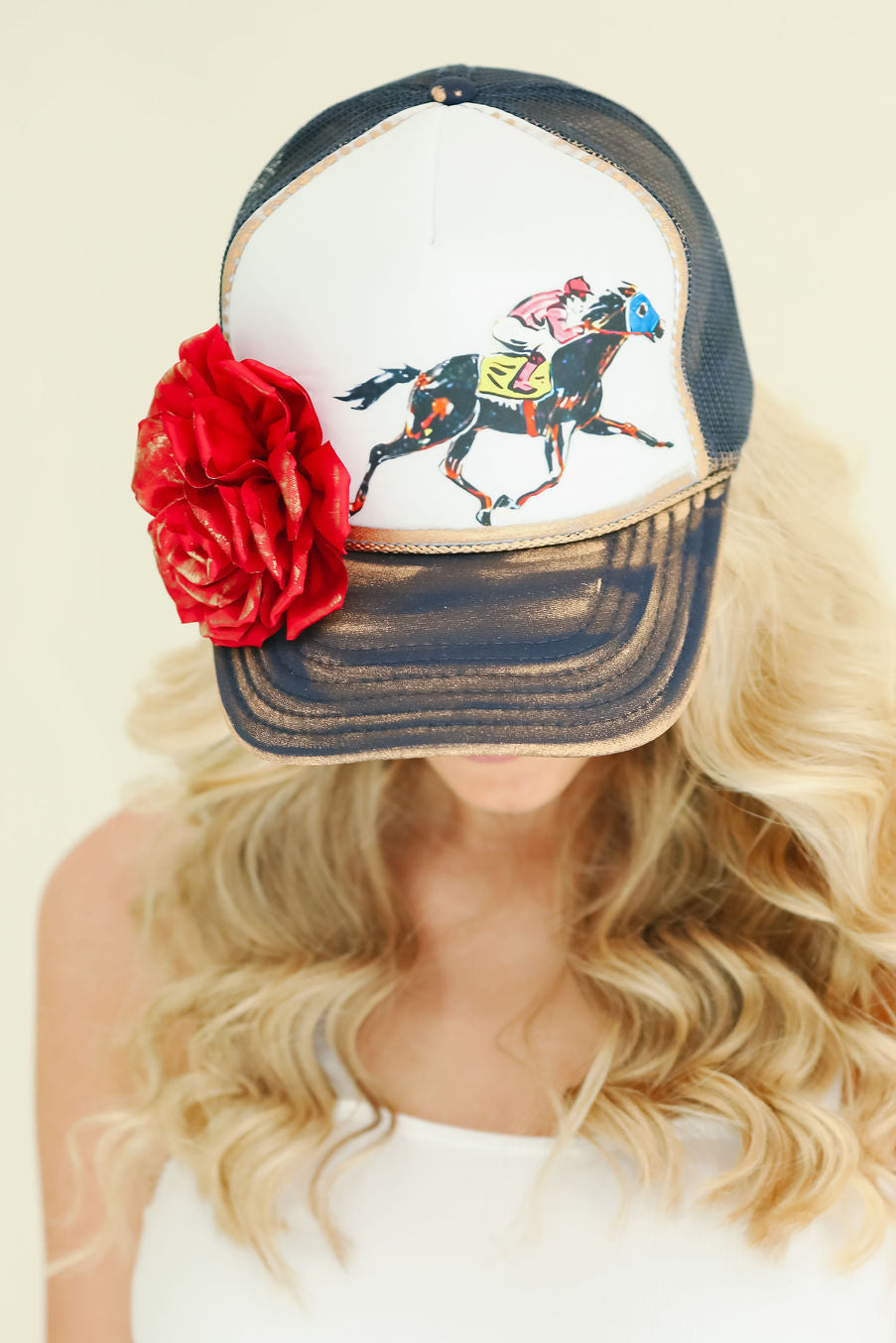 RACE DAY ROSE NAVY TRUCKER HAT HAT Judith March