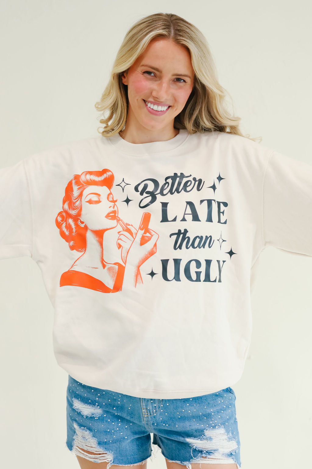 *BETTER LATE THAN UGLY BEIGE PULLOVER - SMALL PULLOVER Judith March