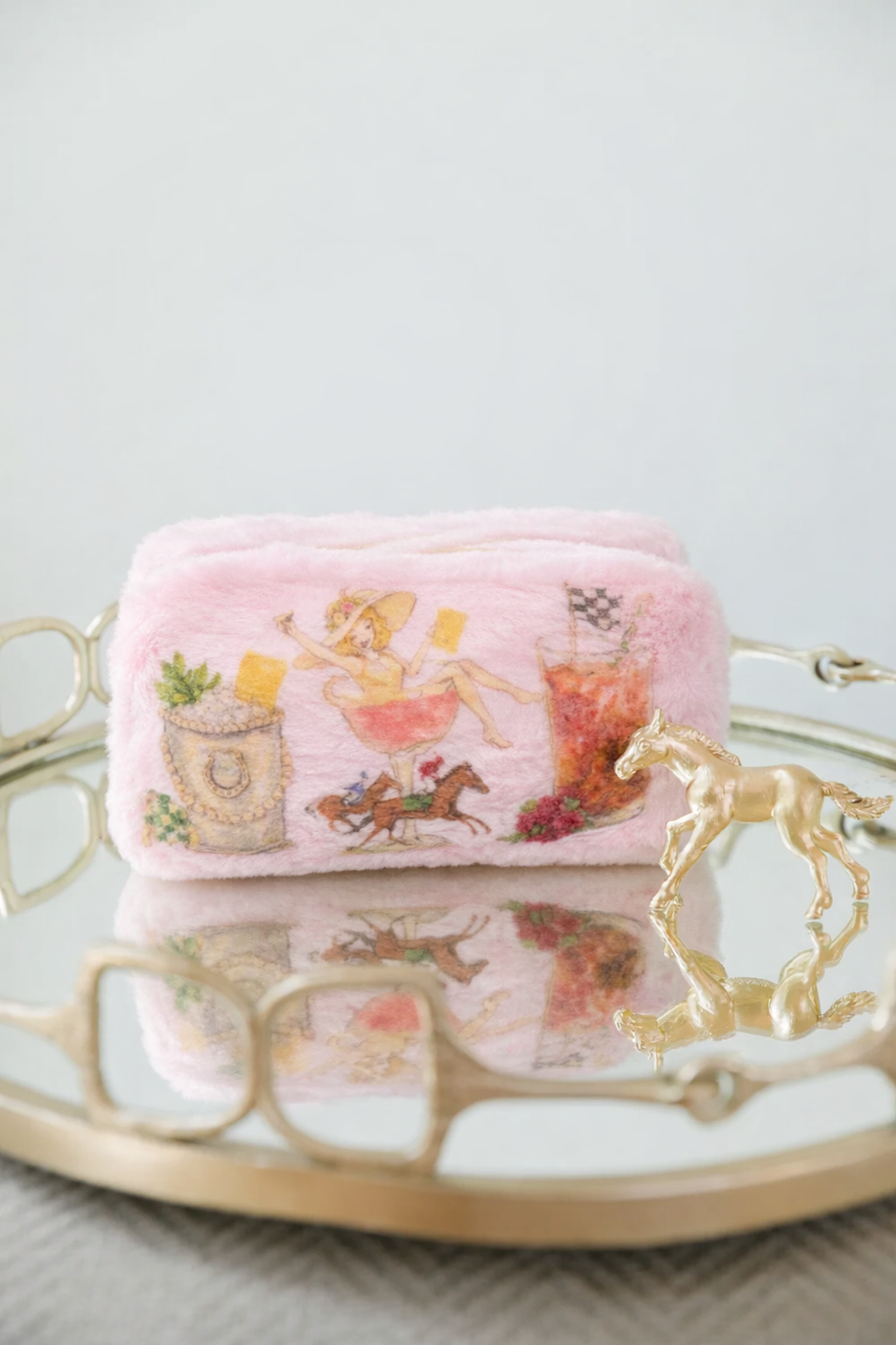 SIPS AT THE STAKES PINK FUZZY BAG Cosmetic & Toiletry Bags Judith March