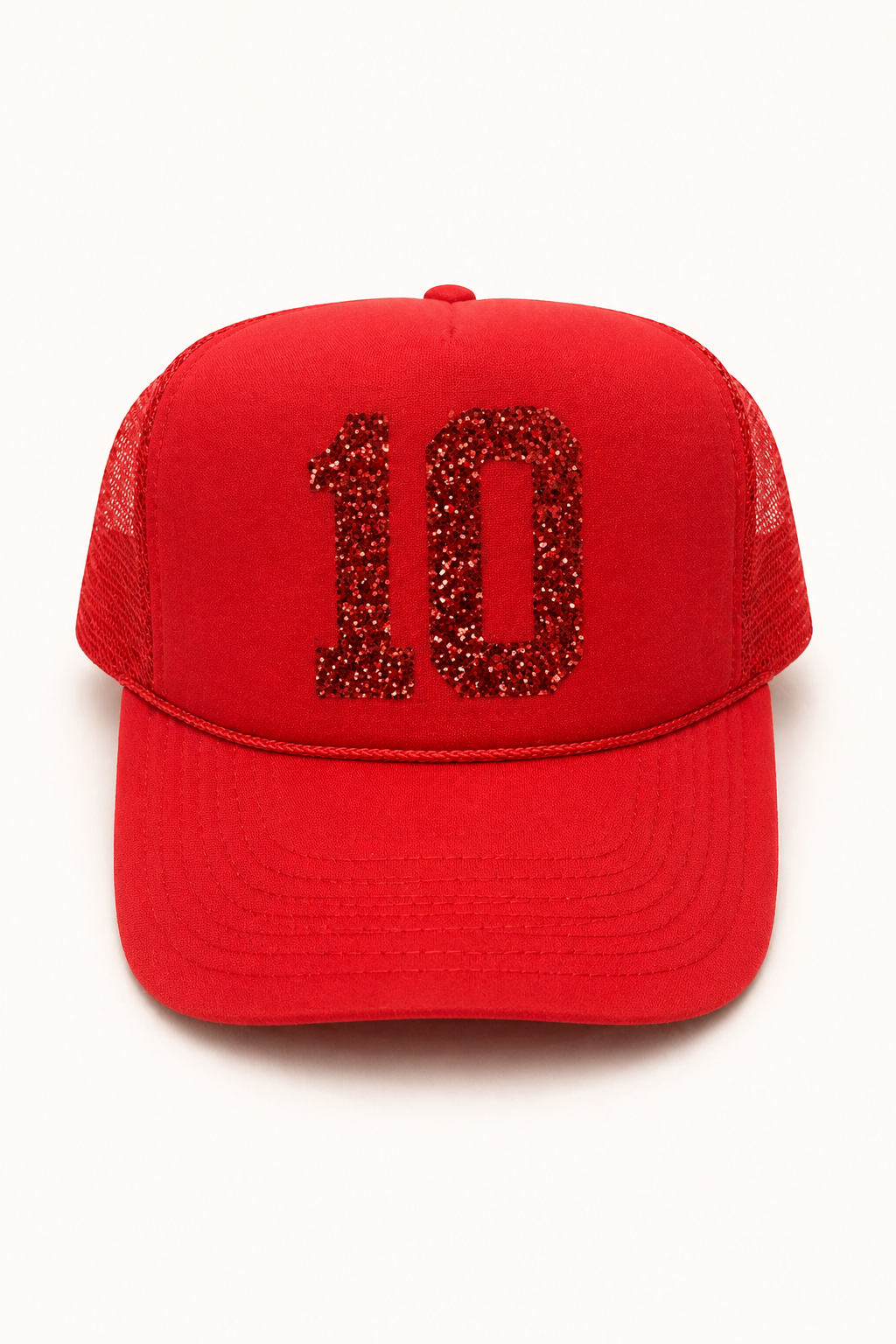*GLITTER #10 RED TRUCKER HAT HAT Judith March