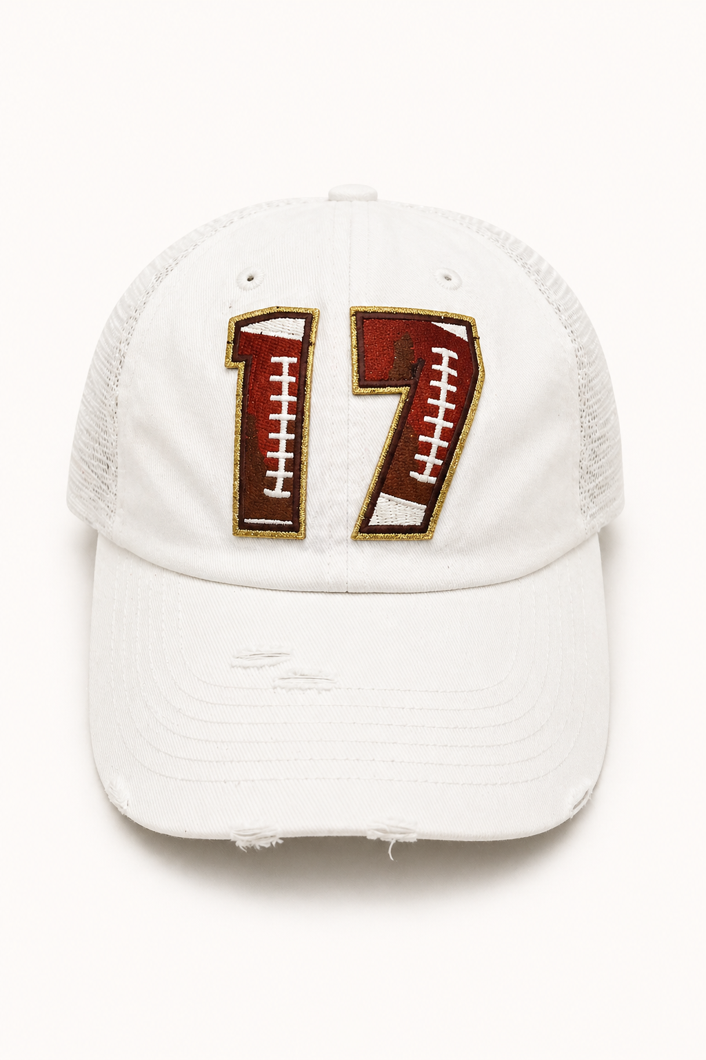 *FOOTBALL #17 WHITE DISTRESSED HAT HAT Judith March