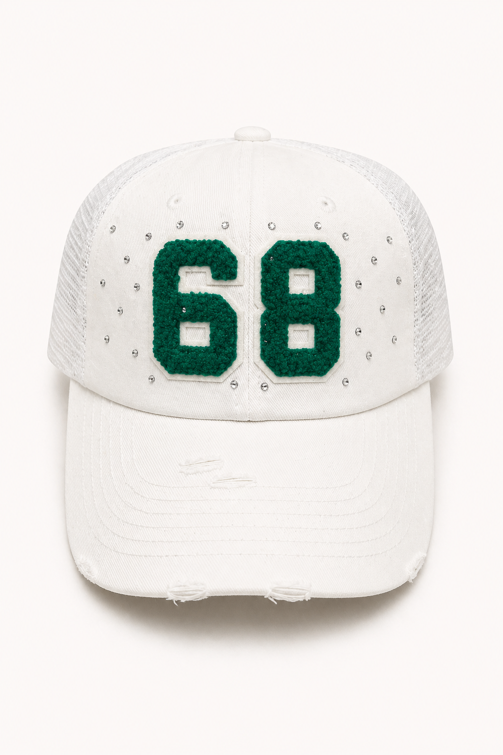 *GREEN #68 WHITE DISTRESSED HAT HAT Judith March