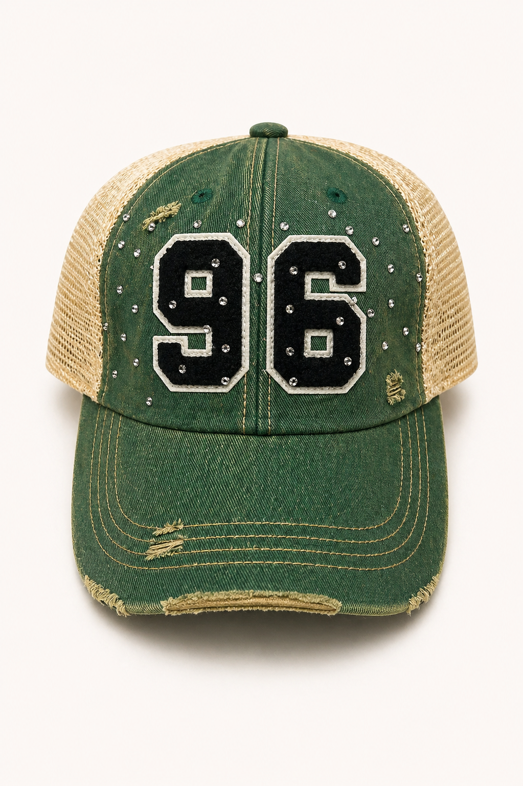 *BLACK #96 GREEN DISTRESSED HAT HAT Judith March