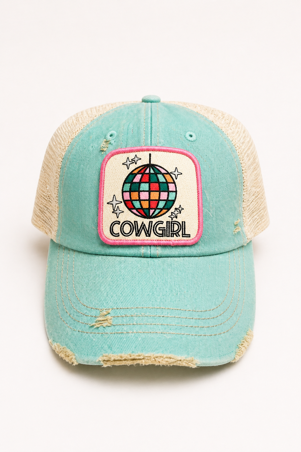 *DISCO COWGIRL TEAL DISTRESSED HAT HAT Judith March