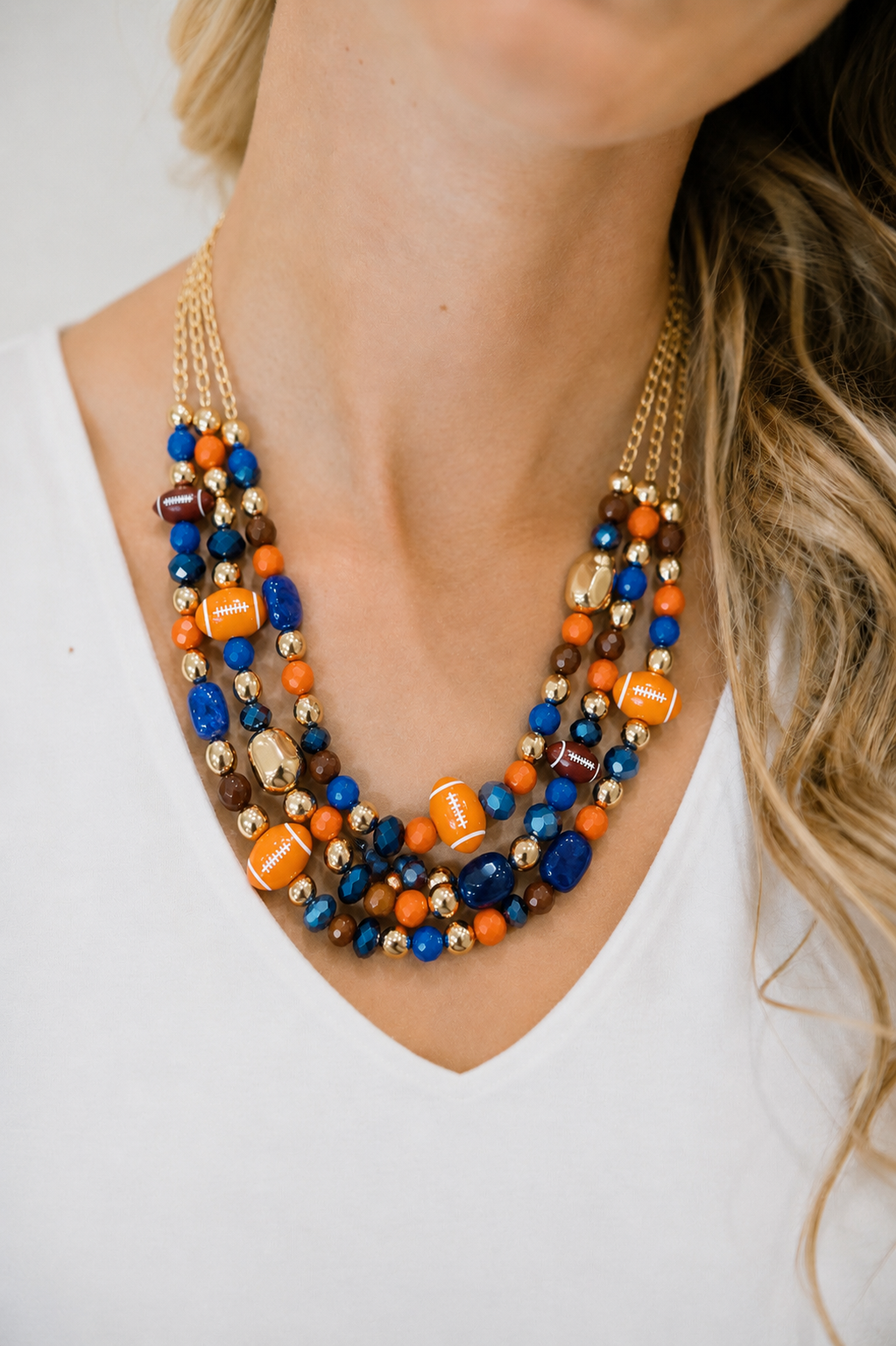 FOOTBALL BEADED NECKLACES NECKLACE Judith March ORANGE & BLUE