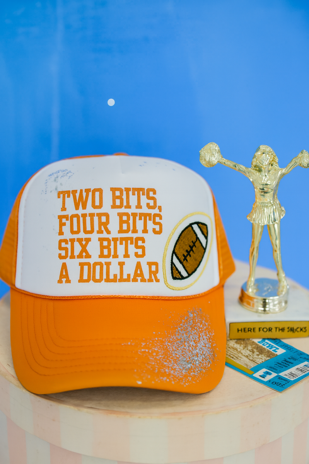 TWO BITS FOUR BITS ORANGE TRUCKER HAT HAT Judith March