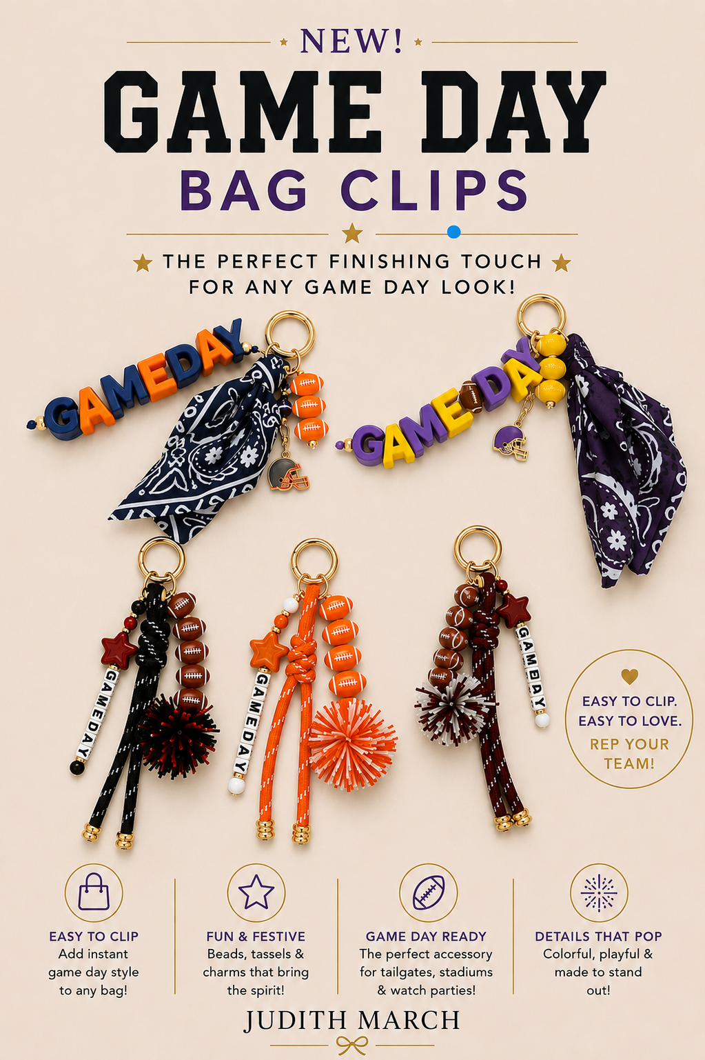 GAME DAY BAG CLIPS ACCESSORIES Judith March