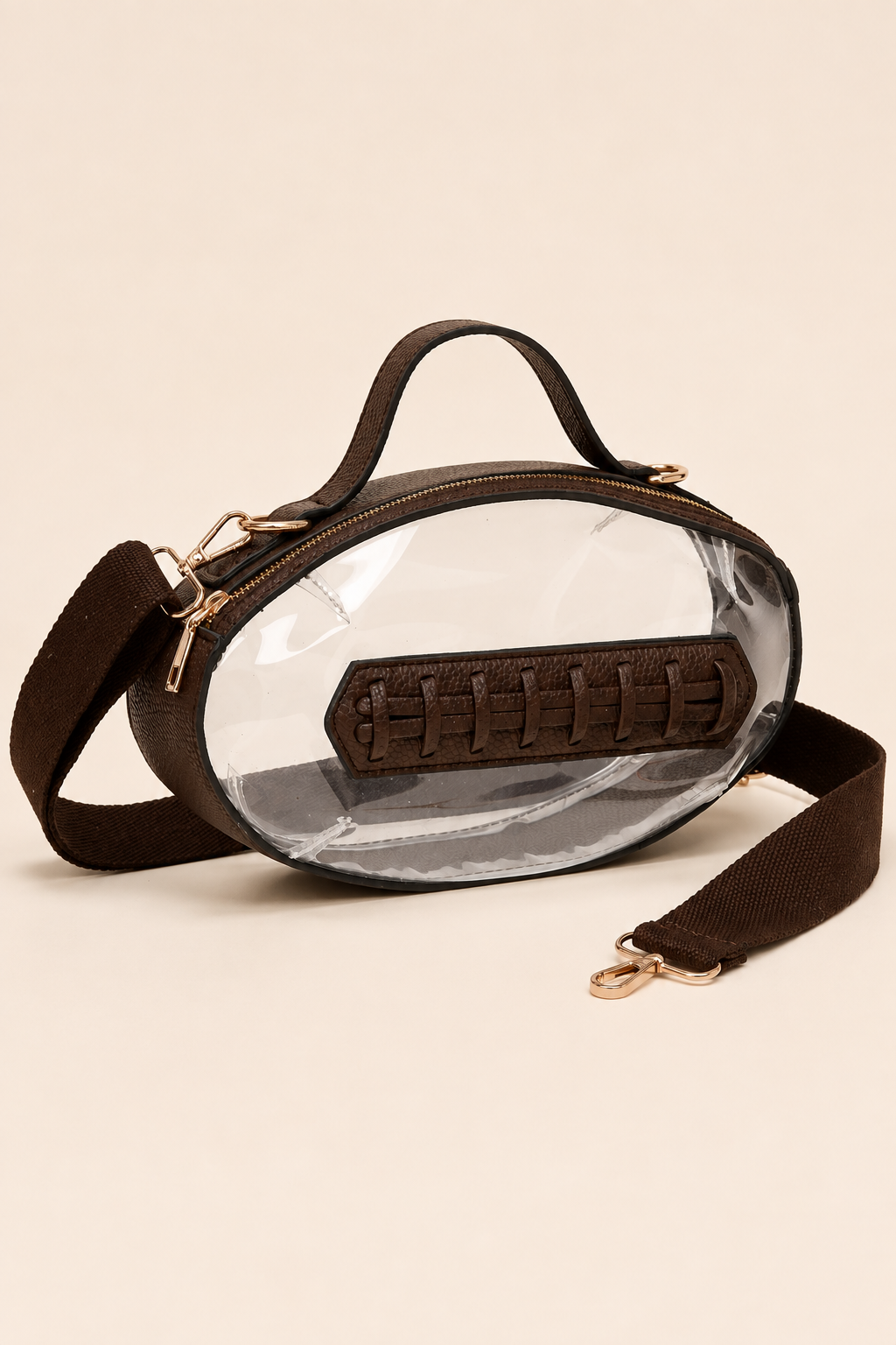 FOOTBALL CLEAR HANDBAGS PURSE Judith March DARK BROWN
