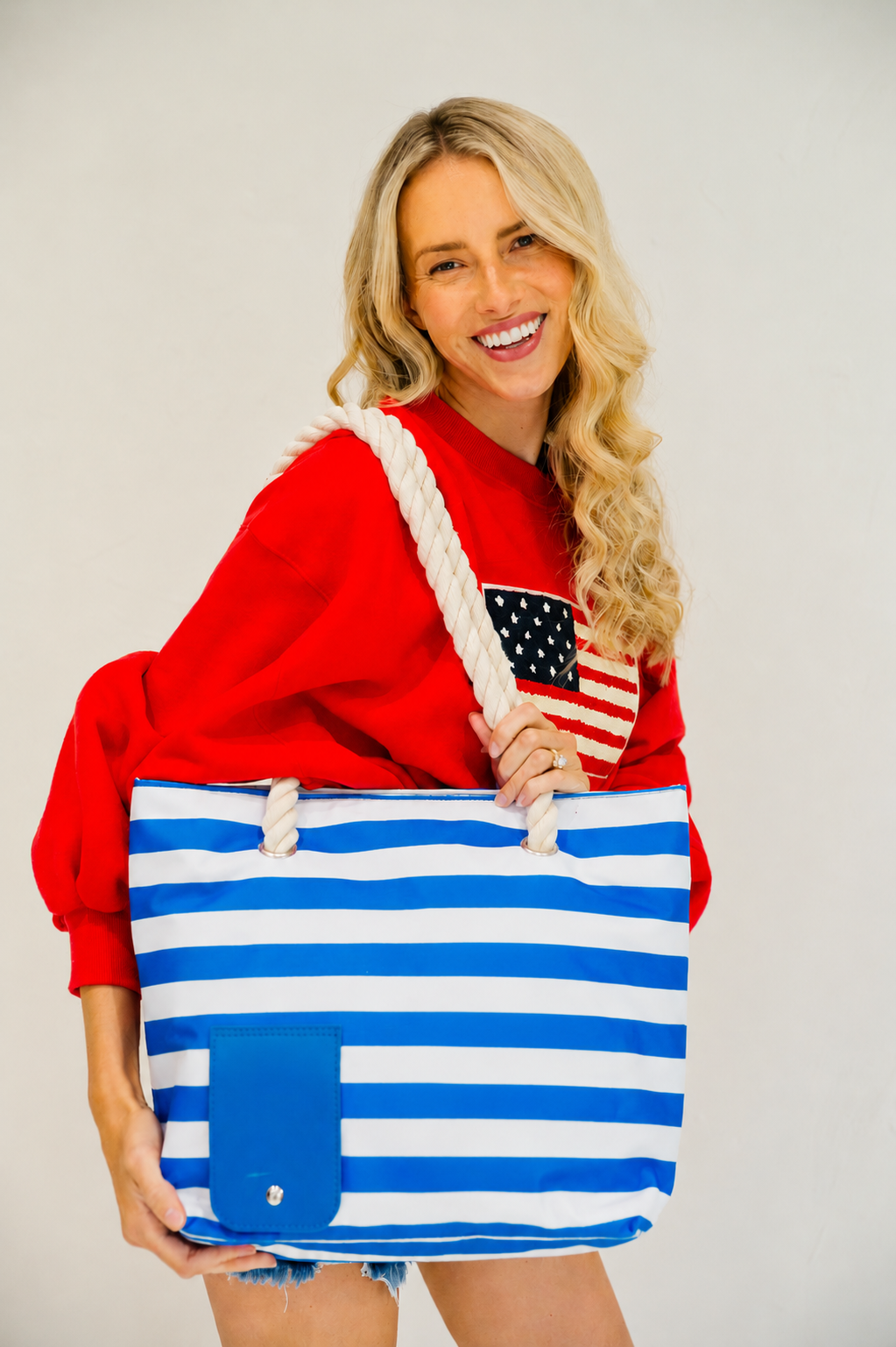 **BLUE STRIPED COOLER BAG TOTE BAG Judith March