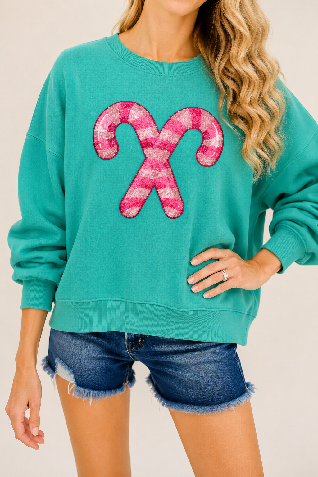*CANDY CANE TEAL PULLOVER - LARGE