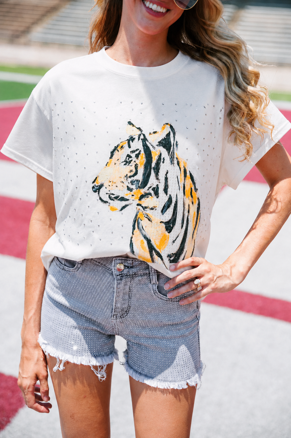 TOUCHDOWN TIGER BEJEWELED TEE TEE Judith March