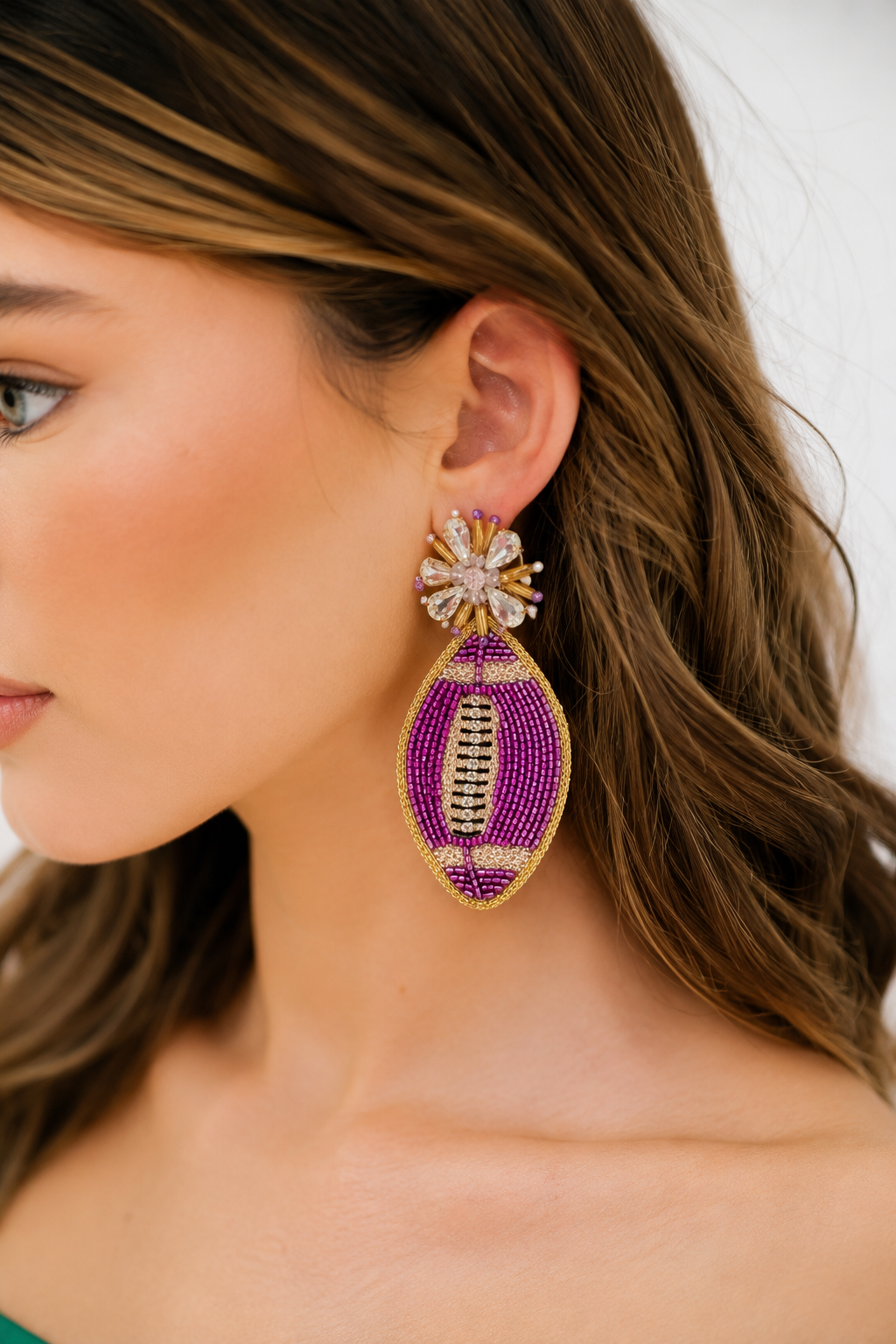 FOOTBALL PURPLE BEADED EARRINGS earrings Judith March