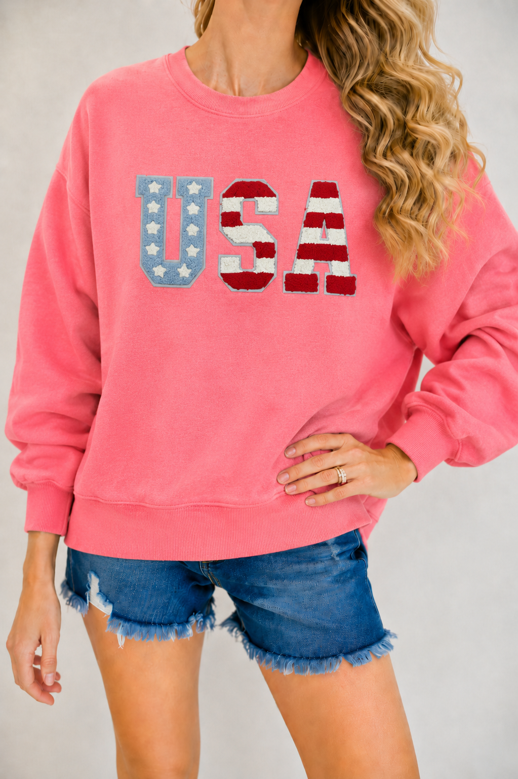 *USA NEON PINK PULLOVER - XLARGE SWEATER Judith March