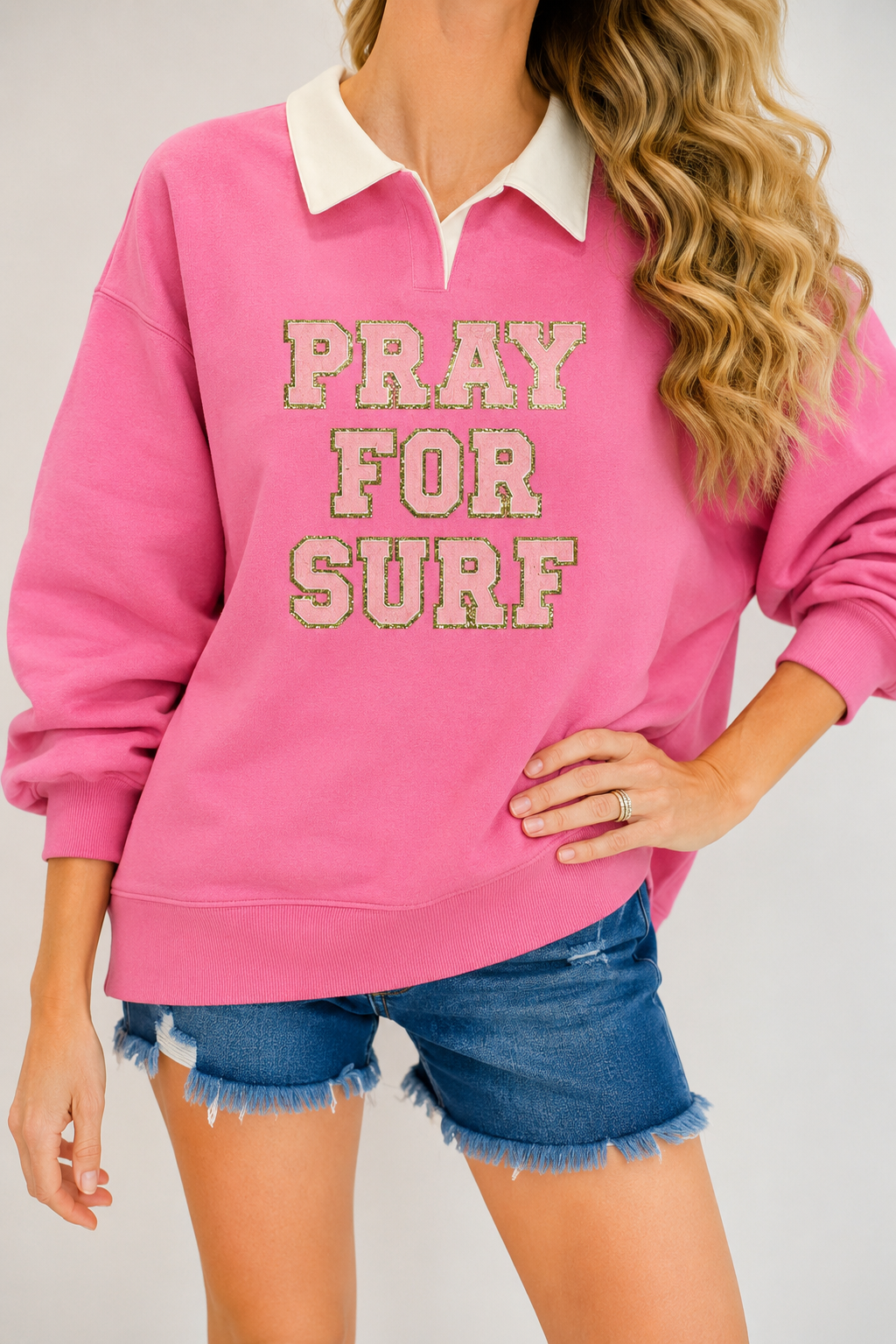 *PRAY FOR SURF PULLOVER - LARGE SWEATER Judith March