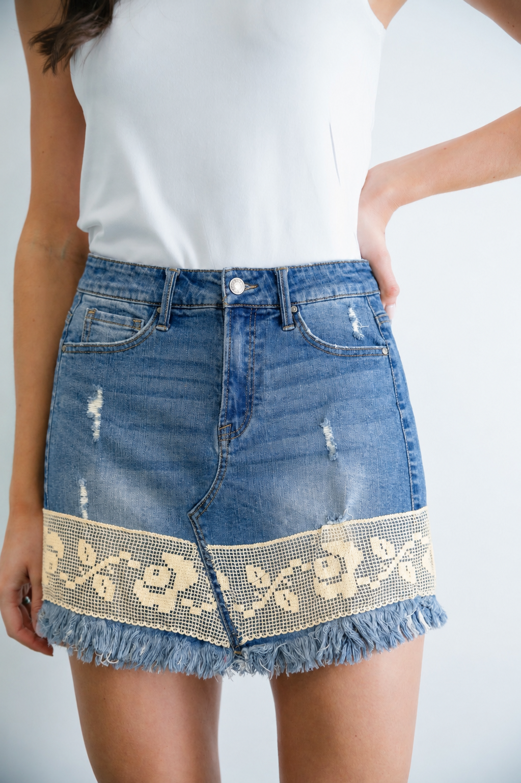 ***CROCHET DENIM SKIRT - SMALL TEE Judith March