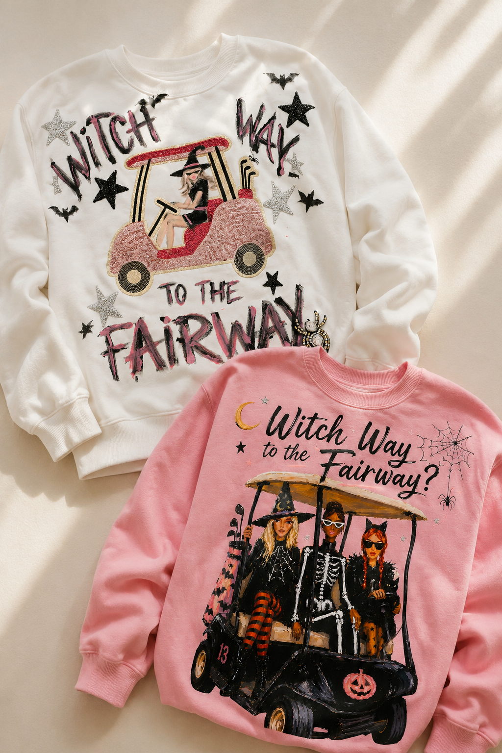 WITCH WAY TO THE FAIRWAY PINK PULLOVER PULLOVER Judith March