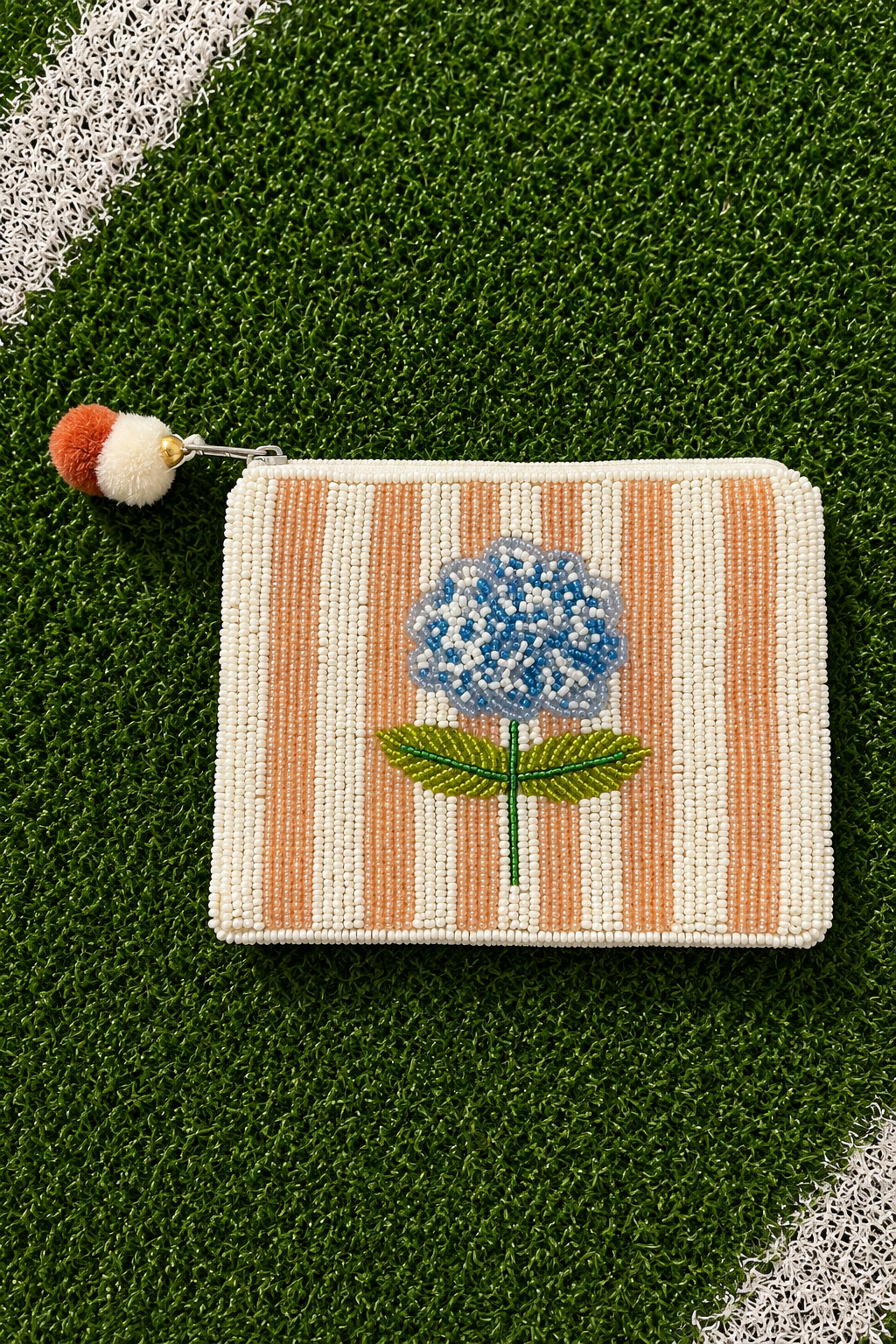 BOWS, BLOOMS & BEADS COIN PURSES PURSE Judith March BEIGE STRIPED W/ FLOWER