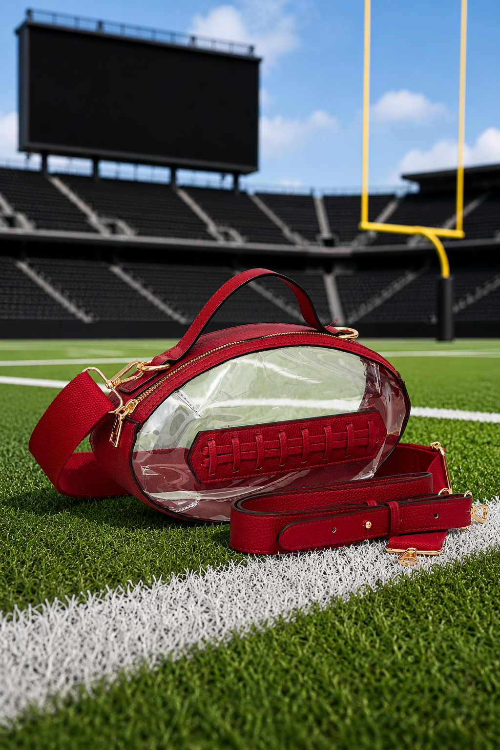 FOOTBALL CLEAR HANDBAGS PURSE Judith March BURGUNDY