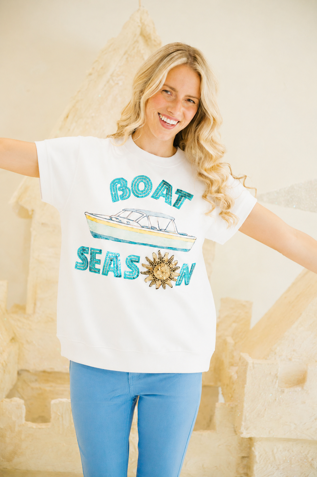 BLUE SEQUIN BOAT SEASON PULLOVER SWEATER Judith March