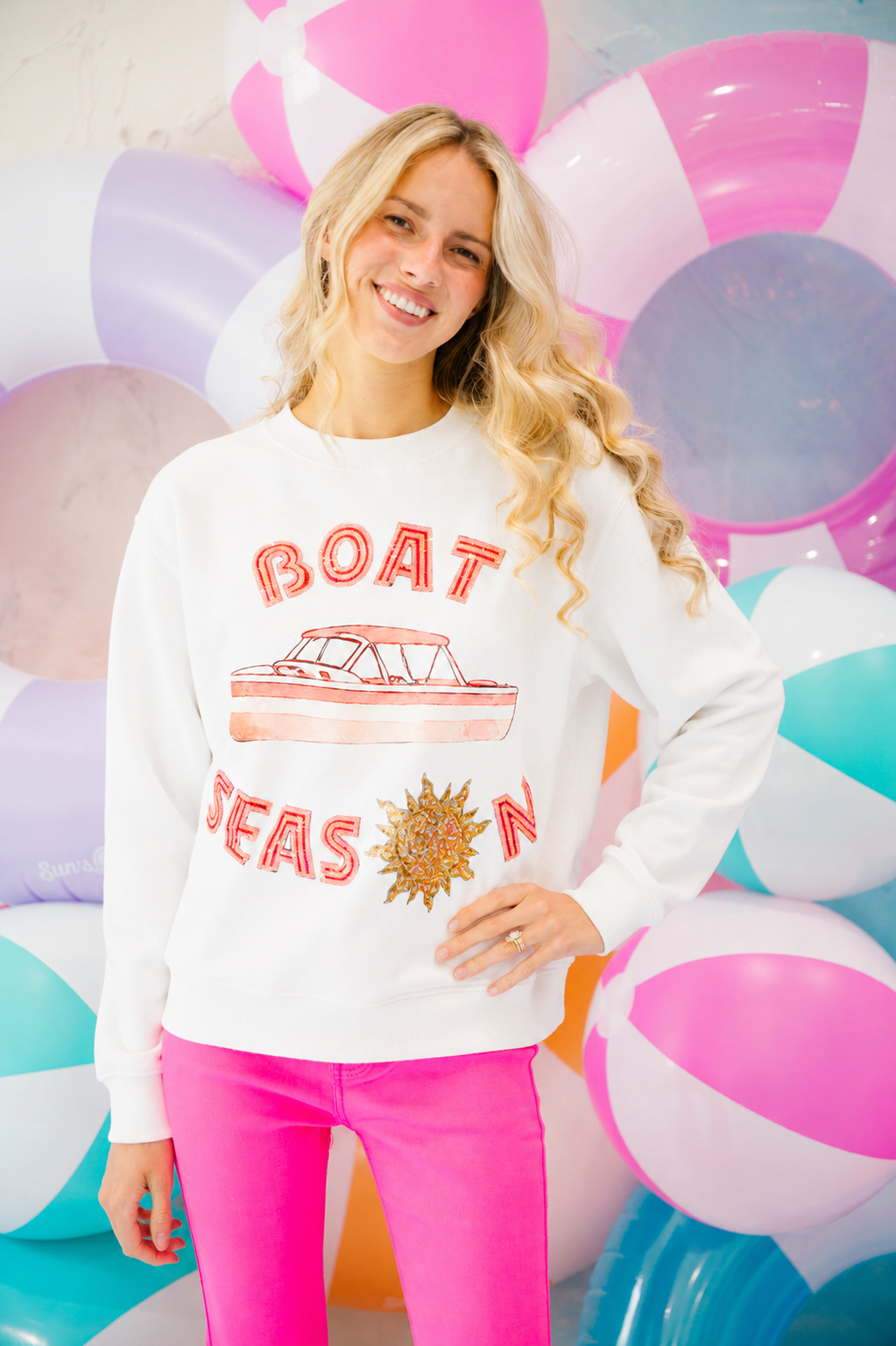 PINK SEQUIN BOAT SEASON PULLOVER SWEATER Judith March