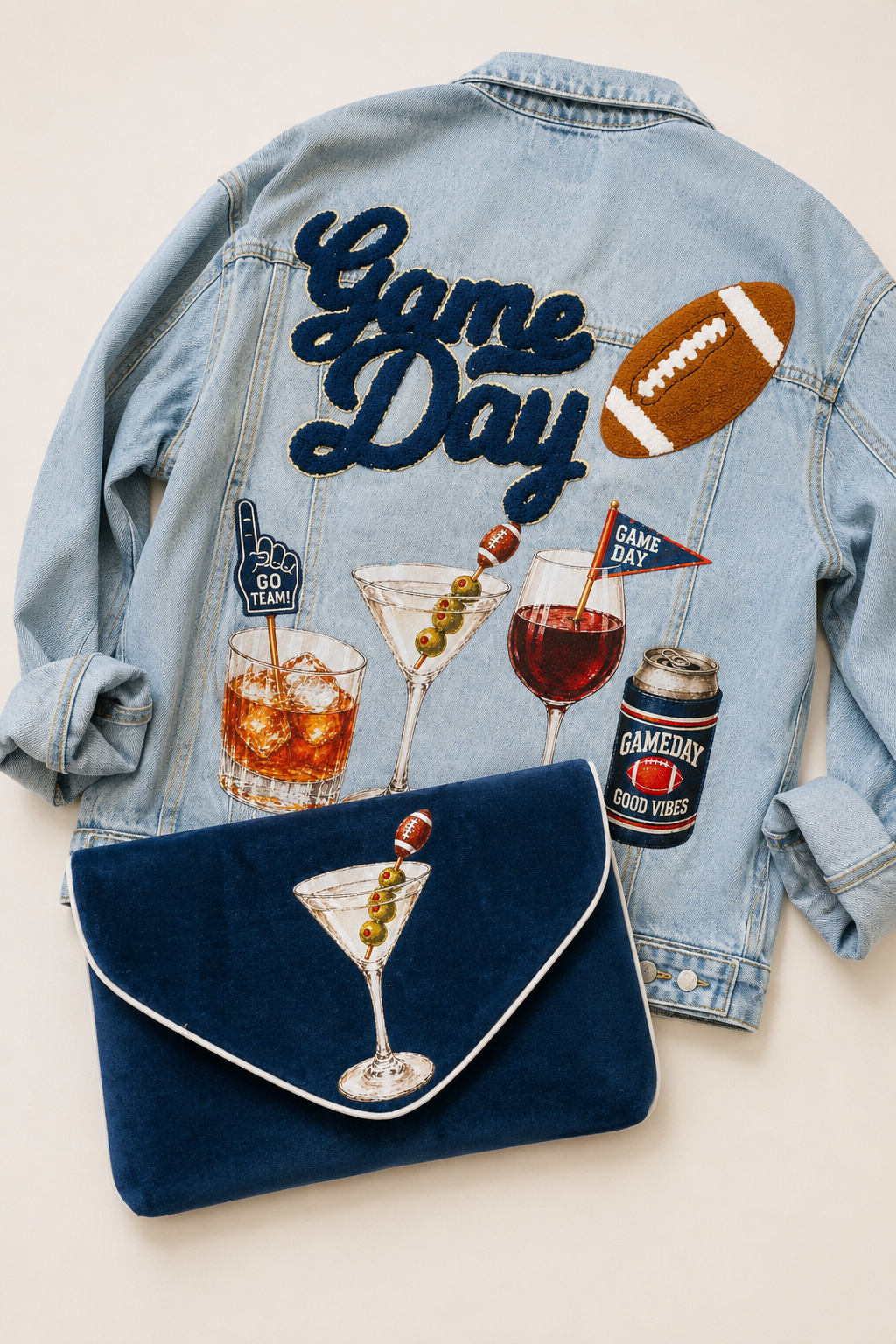 NAVY COCKTAILS & KICKOFF BOYFRIEND DENIM JACKET
