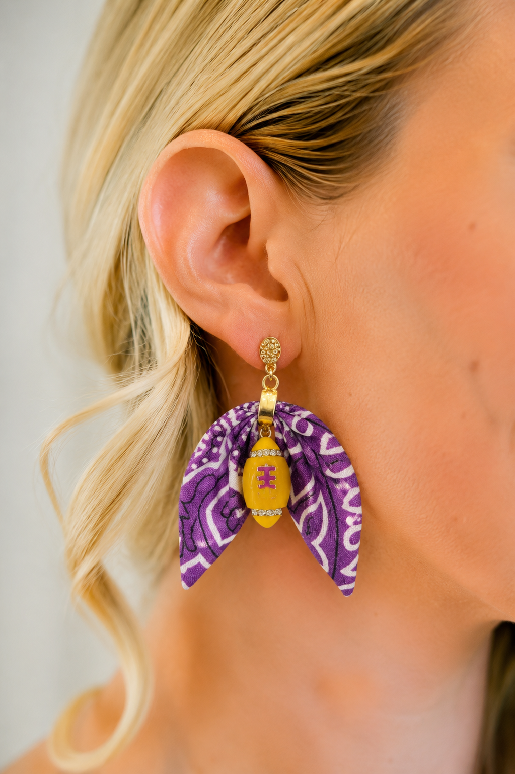 FOOTBALL PURPLE BOW EARRINGS