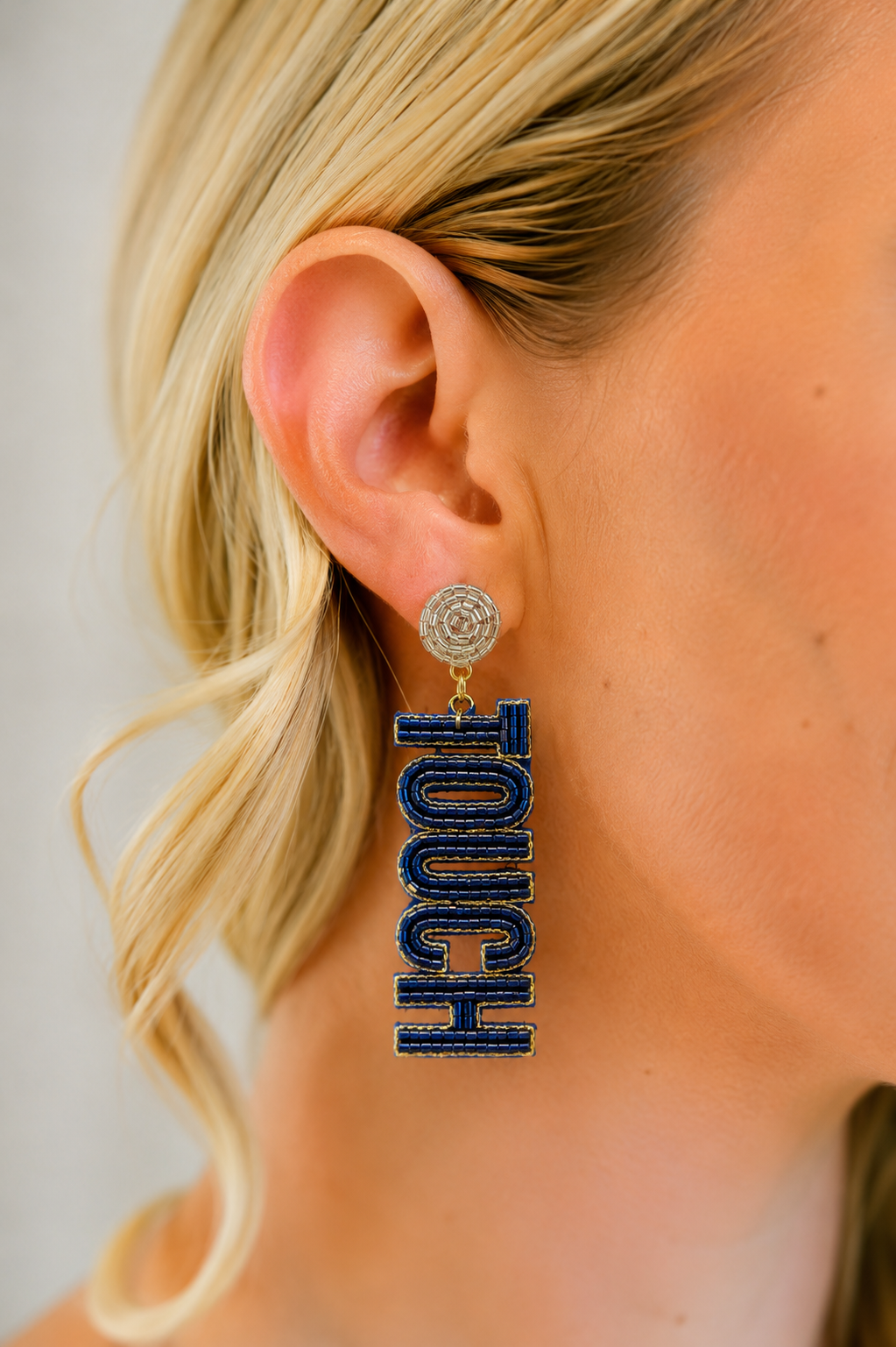 TOUCHDOWN NAVY/SILVER BEADED EARRINGS