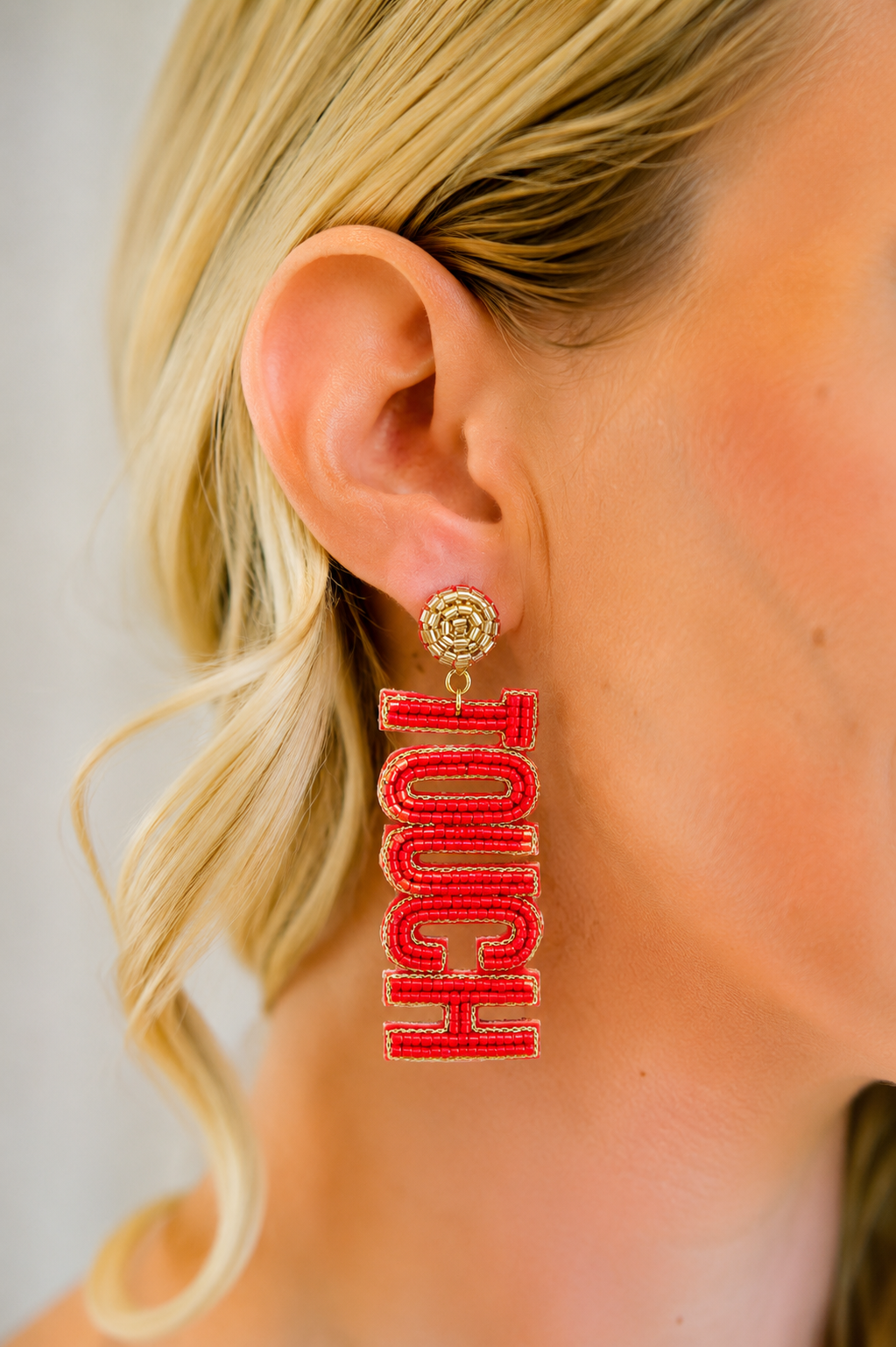 TOUCHDOWN RED/GOLD BEADED EARRINGS