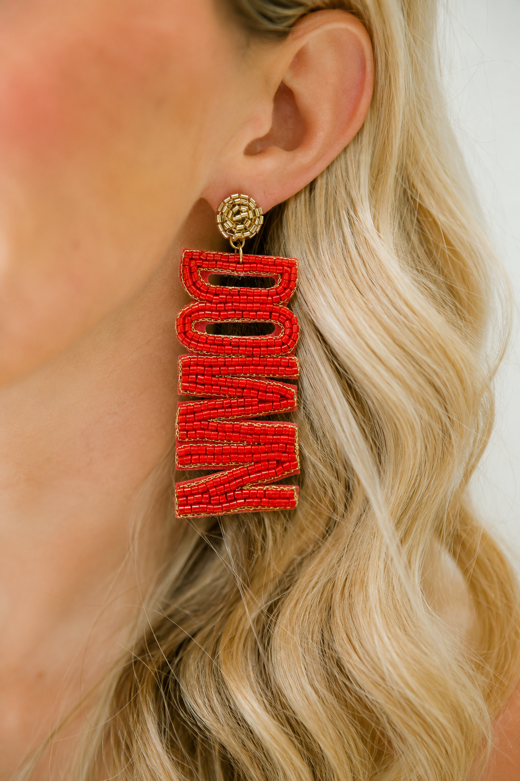 TOUCHDOWN RED/GOLD BEADED EARRINGS