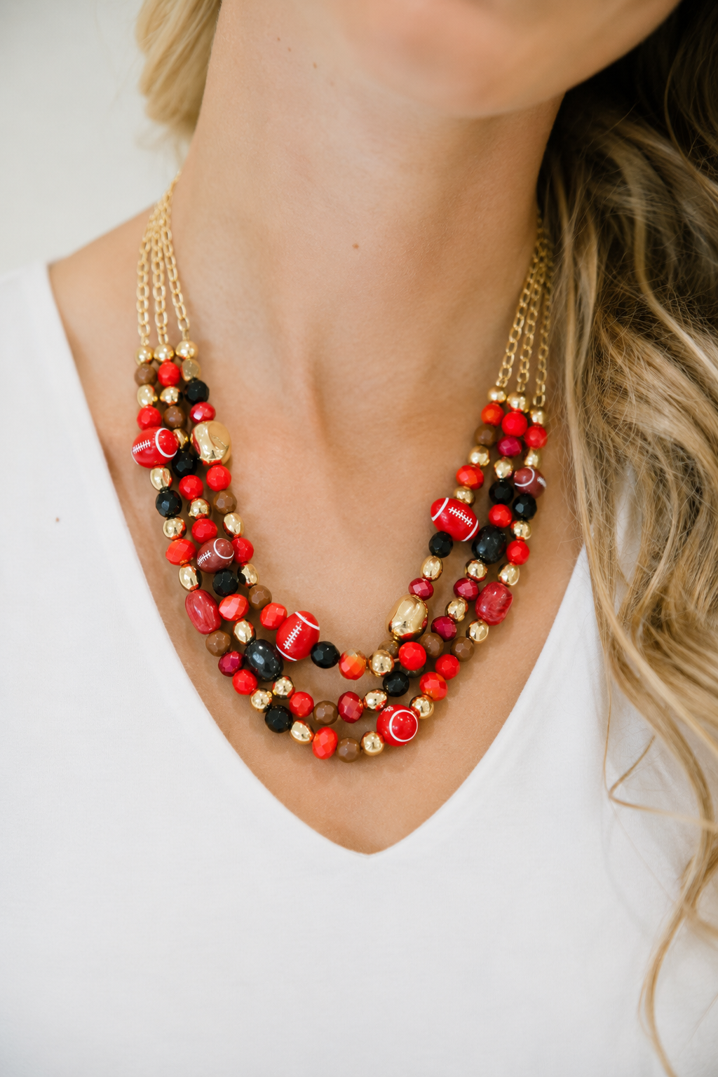 FOOTBALL BEADED NECKLACES NECKLACE Judith March RED & BLACK