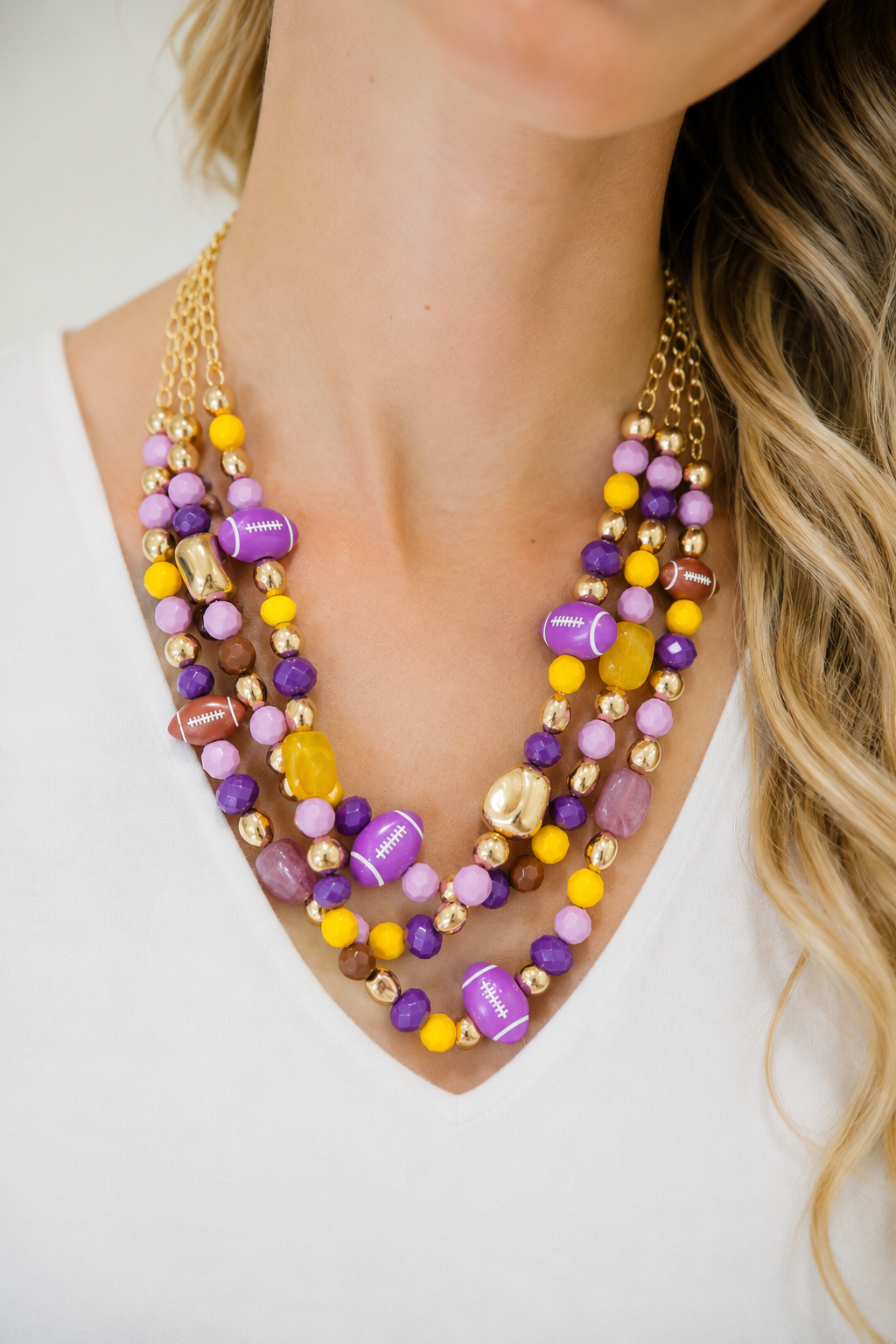 FOOTBALL PURPLE BEADED NECKLACE NECKLACE Judith March
