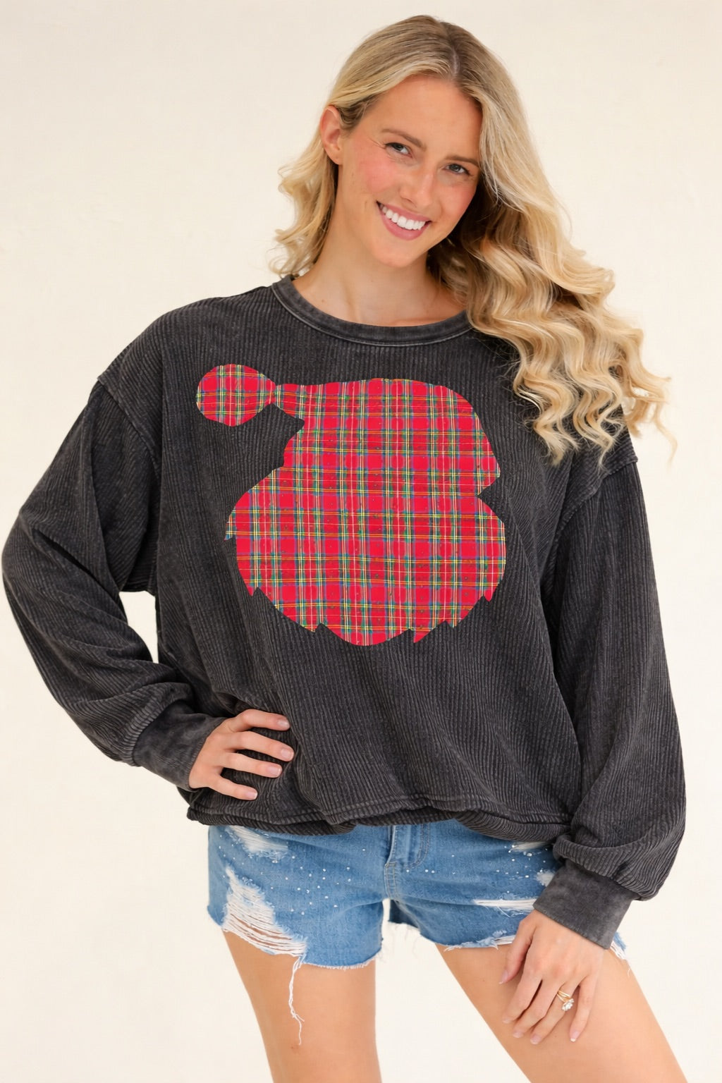*PLAID SANTA WAFFLE PULLOVER - SMALL PULLOVER Judith March