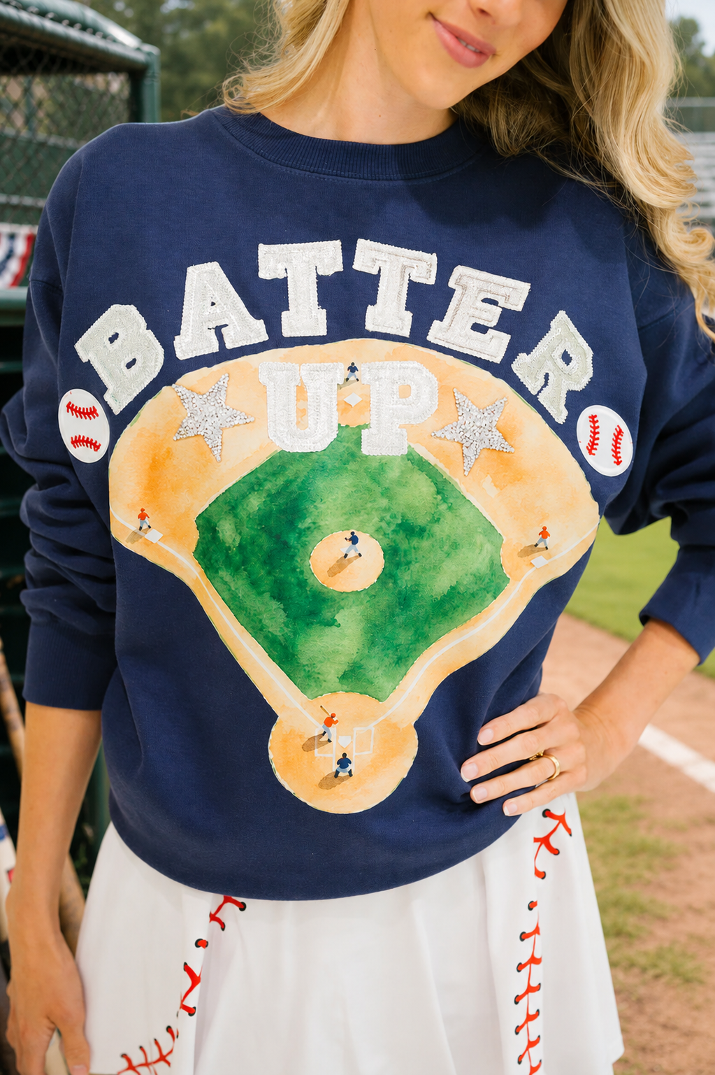 BATTER UP NAVY PULLOVER PULLOVER Judith March