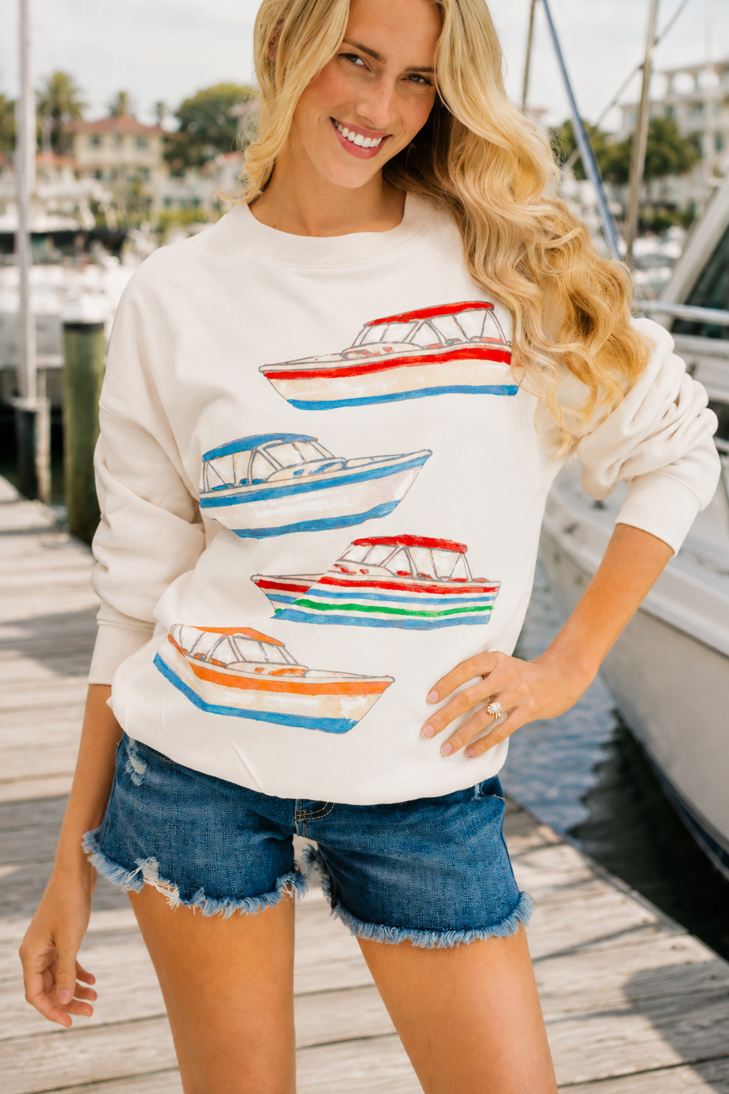 COASTAL CRUISER HAND PAINTED CREAM PULLOVER PULLOVER Judith March