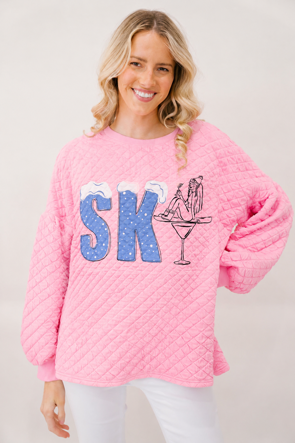**MARTINI SKI PINK QUILTED PULLOVER - LARGE PULLOVER Judith March