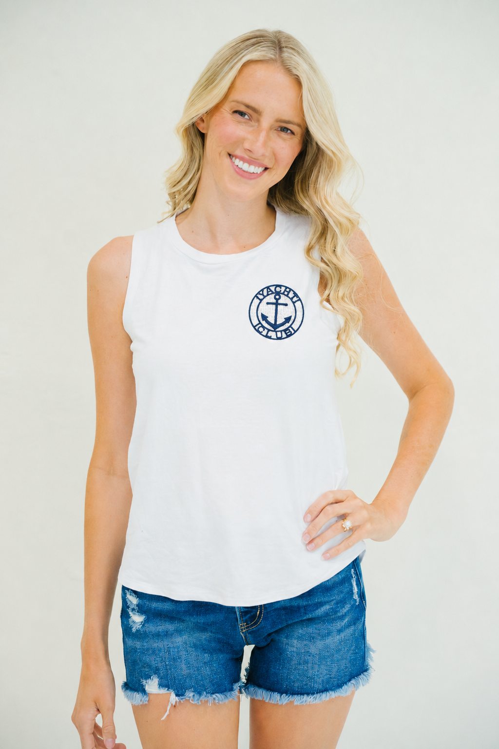 **YACHT CLUB WHITE TANK - MULTIPLE SIZES PULLOVER Judith March