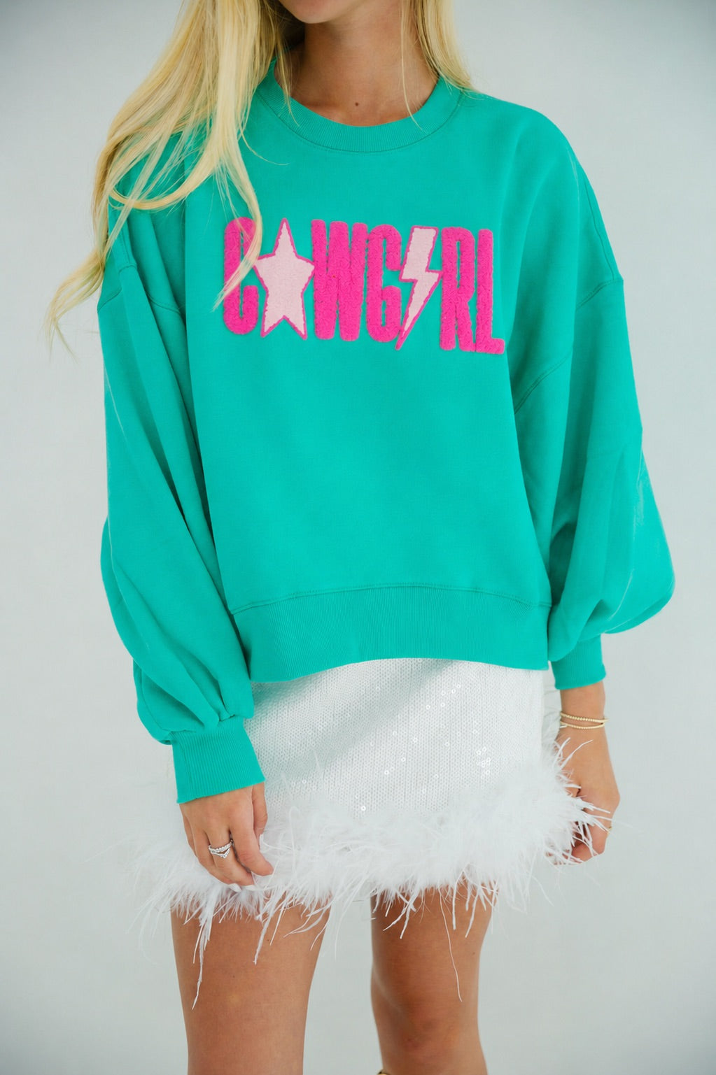 **COWGIRL TEAL PULLOVER - L/XL PULLOVER Judith March
