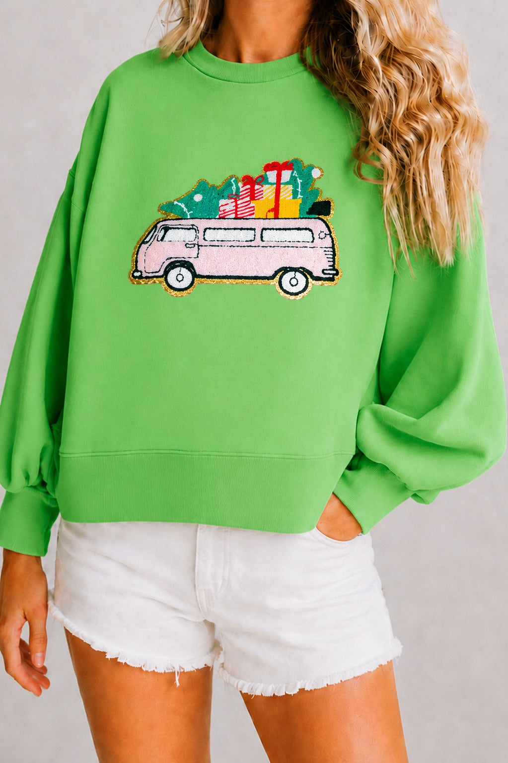 **CHRISTMAS VAN GREEN PULLOVER PULLOVER Judith March