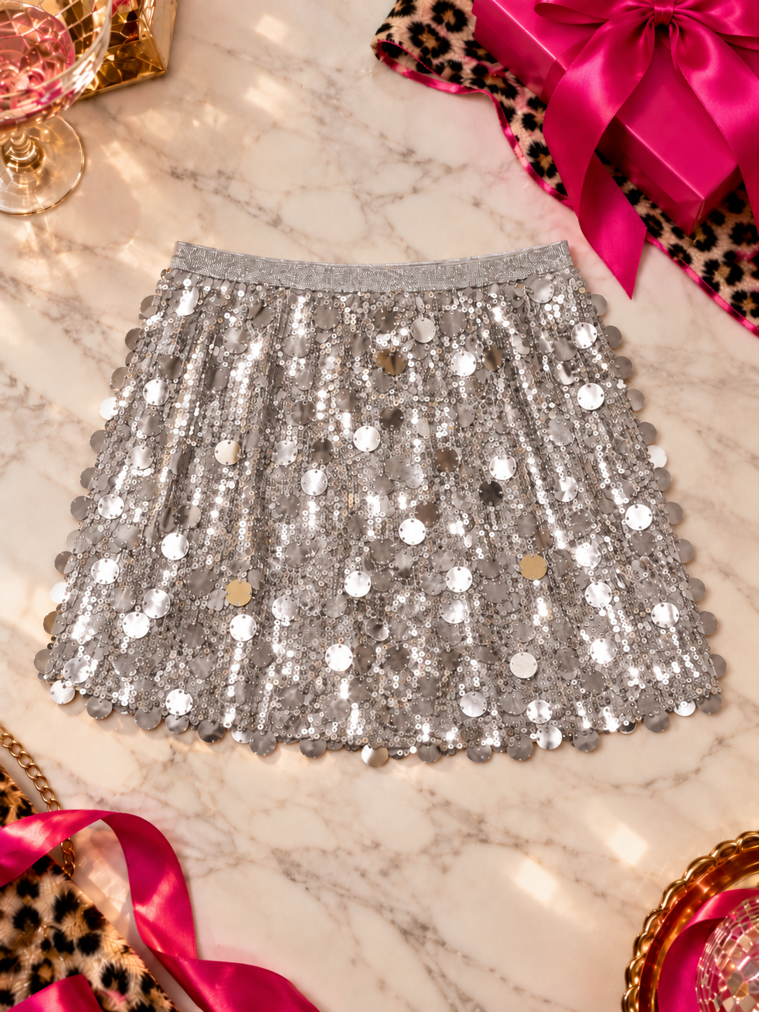 DISCO DARLING SEQUIN SKIRT SKIRT Judith March SMALL SILVER